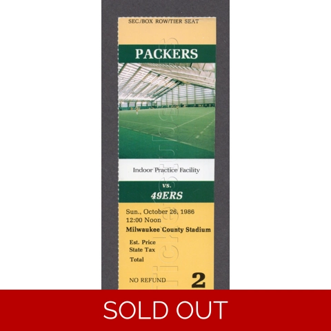 1986 NFL 49ers @ PACKERS 10/26 Full Ticket RONNIE LOTT LAST TD JERRY RICE TD#13